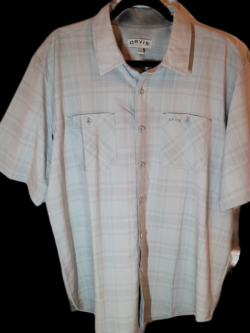 Orvis Men's Light Gray Plaid Short-Sleeve Button-Down Shirt XL